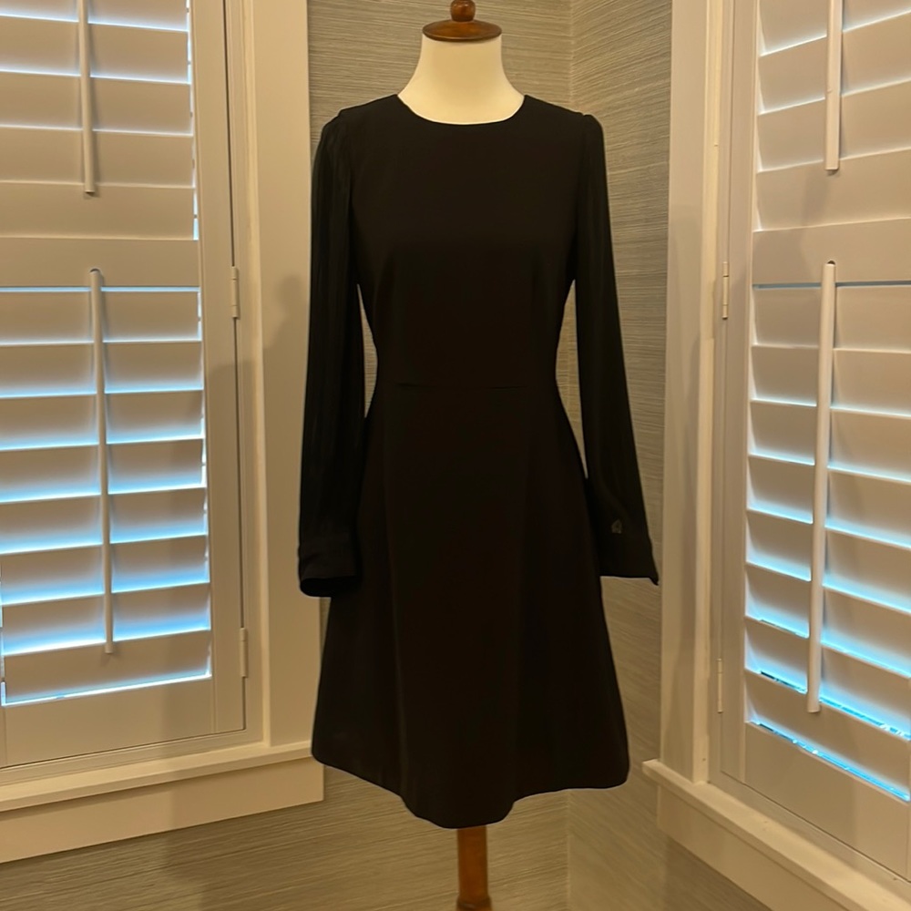 NWT J. Crew black dress with pleated sleeves size 0